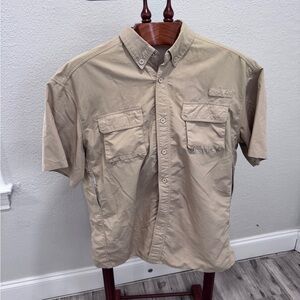 Men's Short-Sleeve Button-Down Utility Shirt in Beige